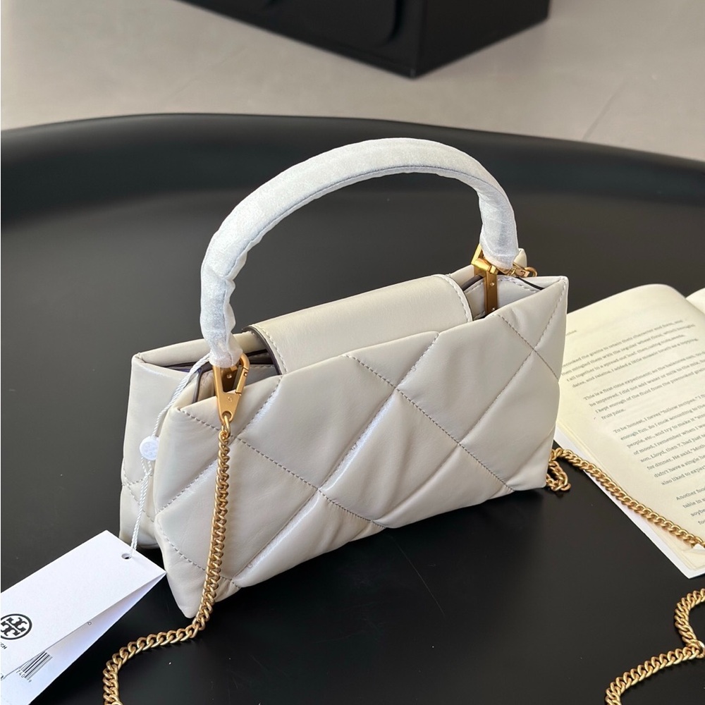 Tory Burch Quilted Mini Top-Handle Satchel in Cream with Gold Hardware - Picture 6 of 8